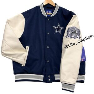 Size XL Ultra Game Dallas Cowboys Varsity Jacket Navy Blue Cream White NFL